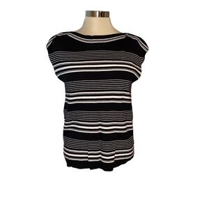 Talbots knit blouse short sleeves open neckline/shoulder stripes Sz Medium Pet
